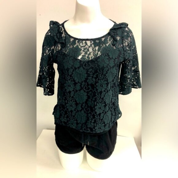 RWamp CO LACE TOP IN DEEP GREEN COLOUR 34 SLEEVE LENGTH - Picture 2 of 8